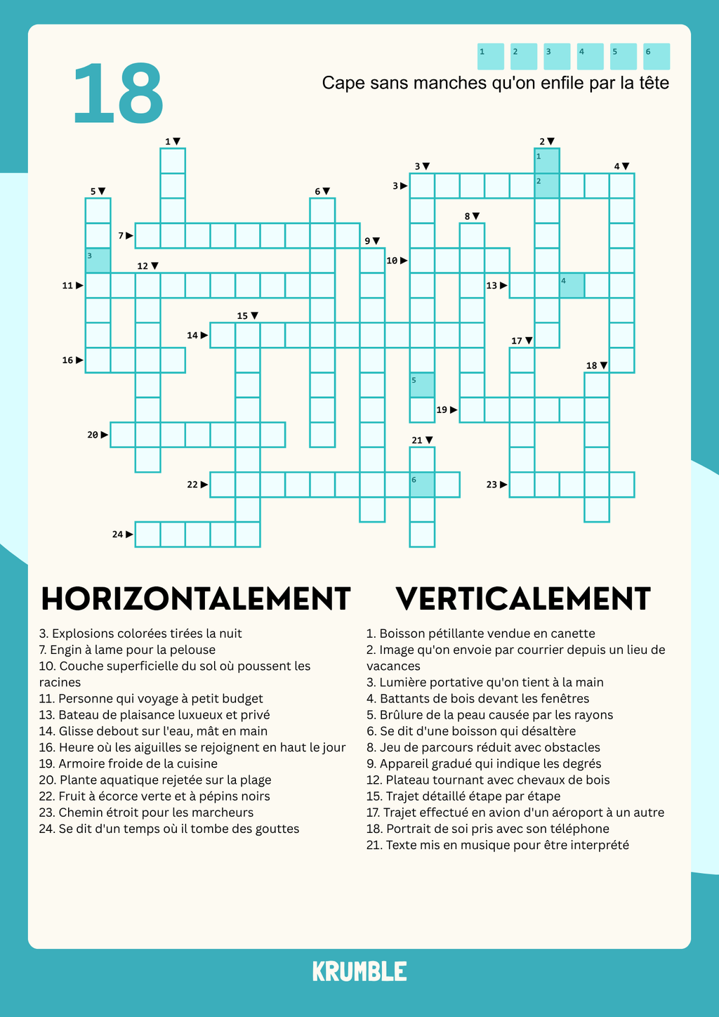 Mots croisés Krumble - Edition Été